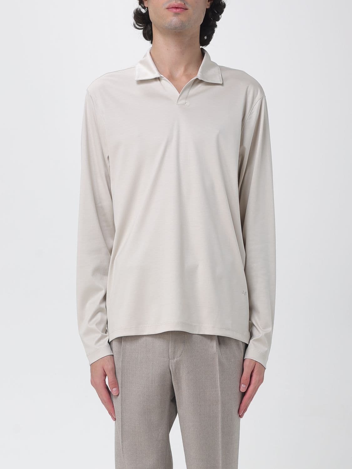 Luciano Barbera Long-Sleeved Cotton Polo Shirt with V-Neck