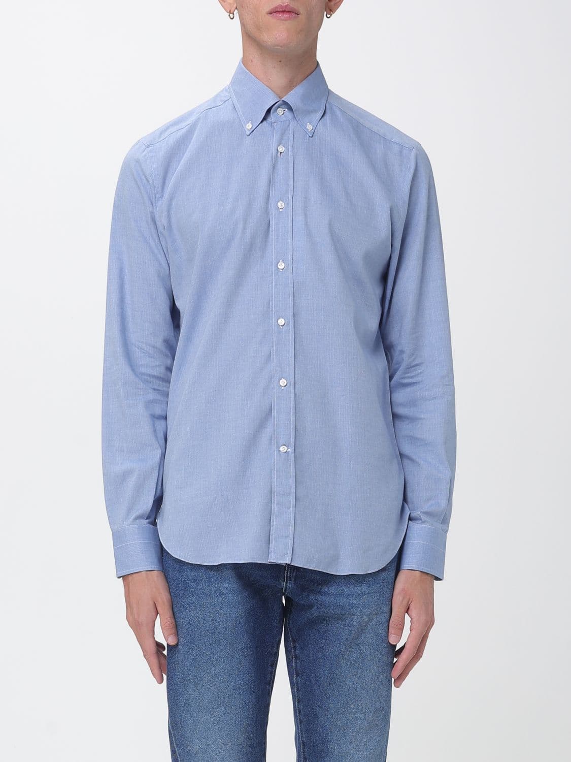 Luciano Barbera Cotton Shirt with Button-Down Collar and Long Sleeves