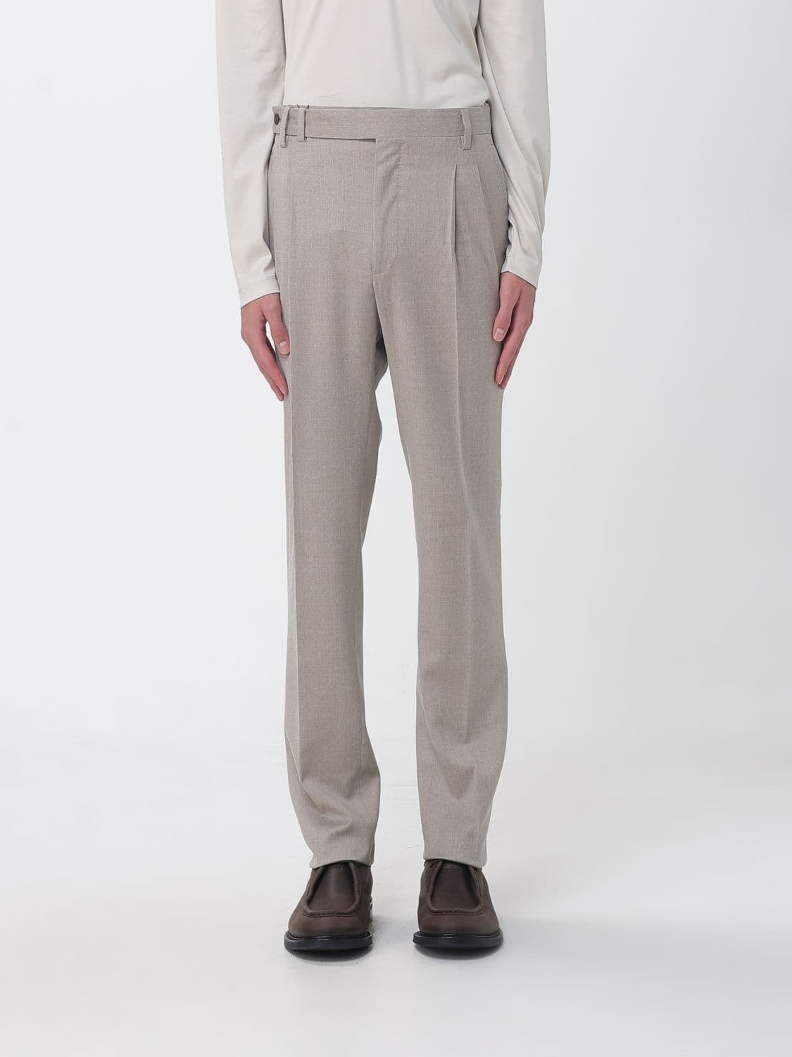 Luciano Barbera Slim Fit Pleated Wool and Cashmere Tailored Trousers