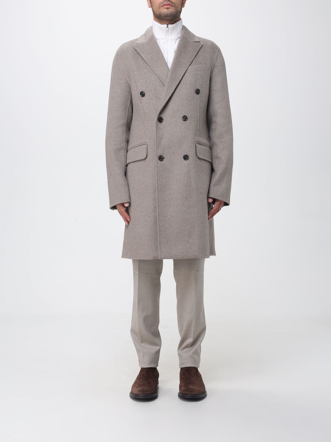 Luciano Barbera Knee-Length Double-Breasted Coat in Wool and Cashmere