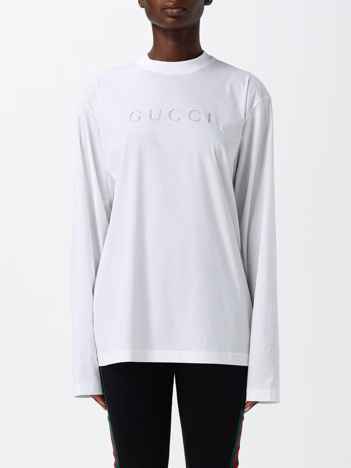 Gucci Long-Sleeved Cotton T-Shirt with Contrast Logo