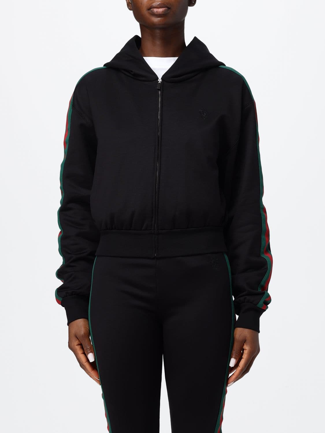 Gucci Cotton Blend Zip-Up Hoodie with Web Stripe