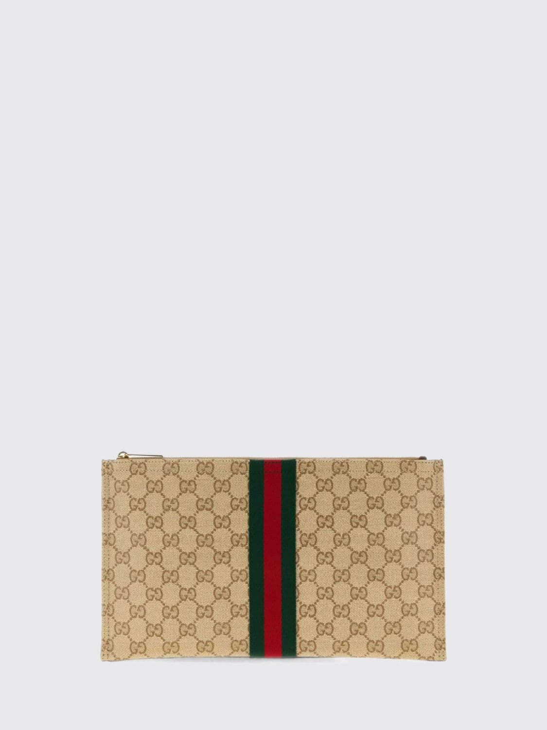 Gucci GG Supreme Canvas Clutch with Web Detail and Zip Closure