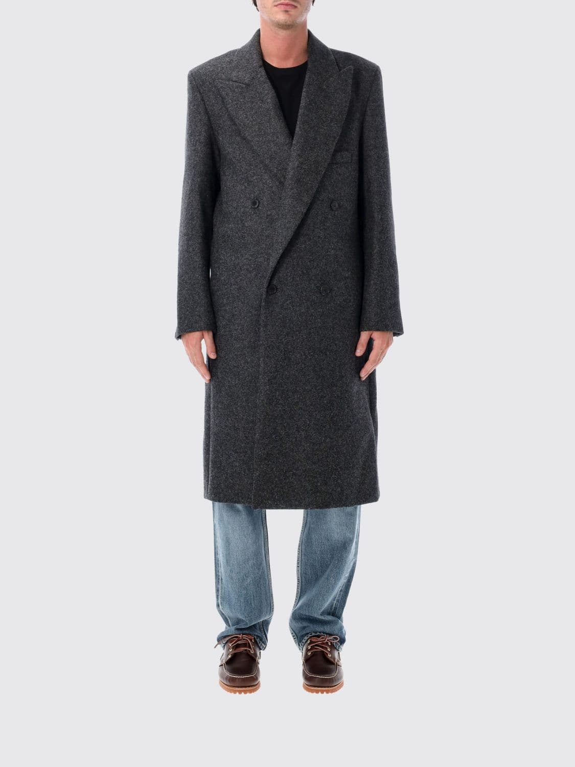Jw Anderson Long Double-Breasted Wool Coat with Peak Lapels