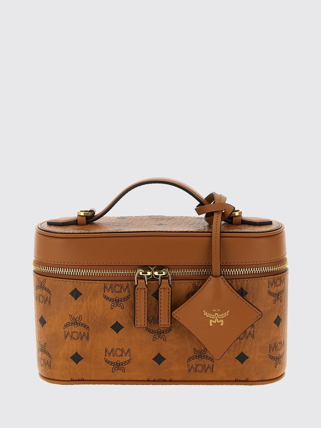 Mcm Aren Mini Handbag in Logo-Print Coated Cotton with Logo Charm
