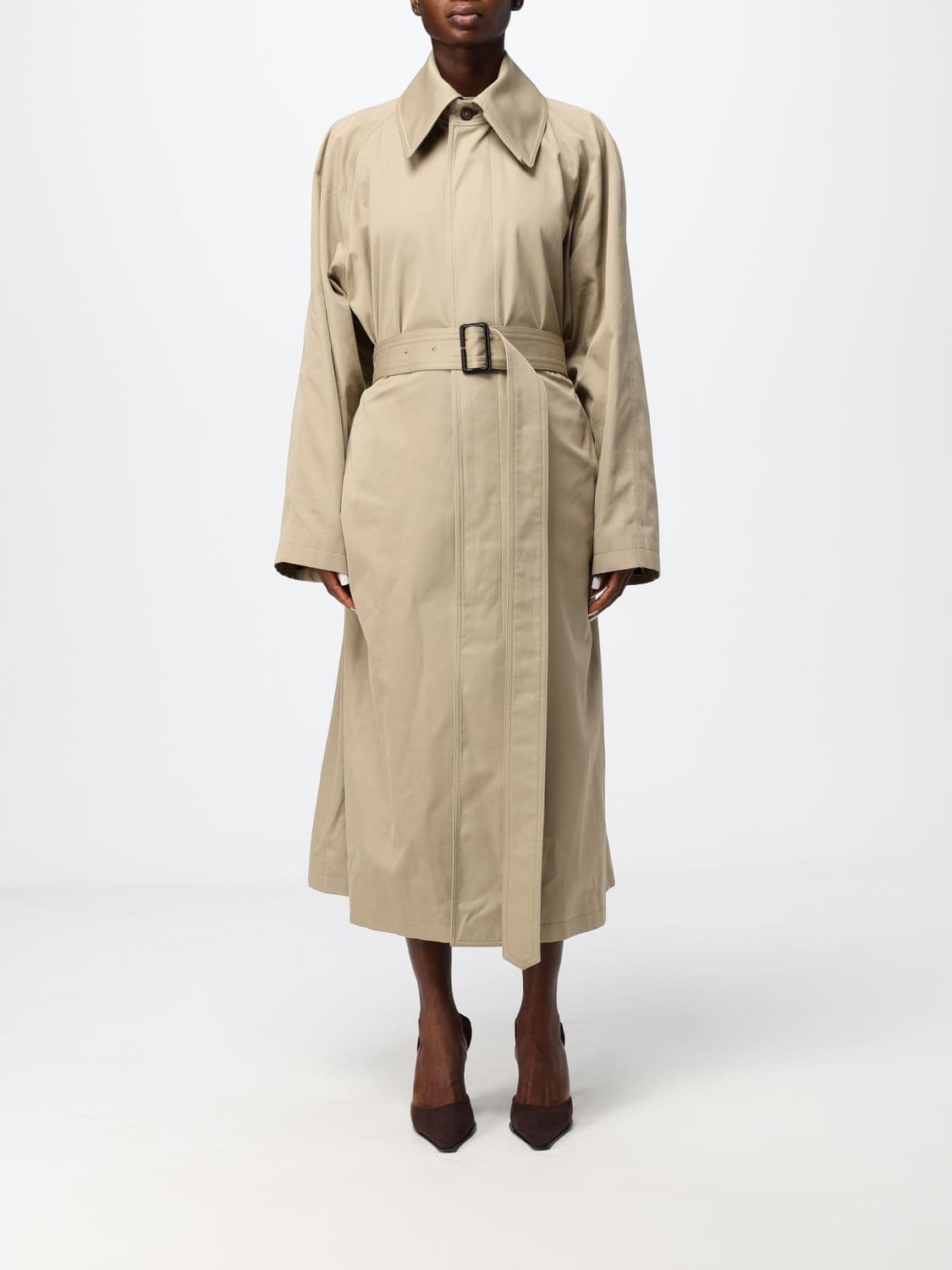 Phoebe Philo Single-Breasted Long Cotton Trench Coat with an adjustable belt
