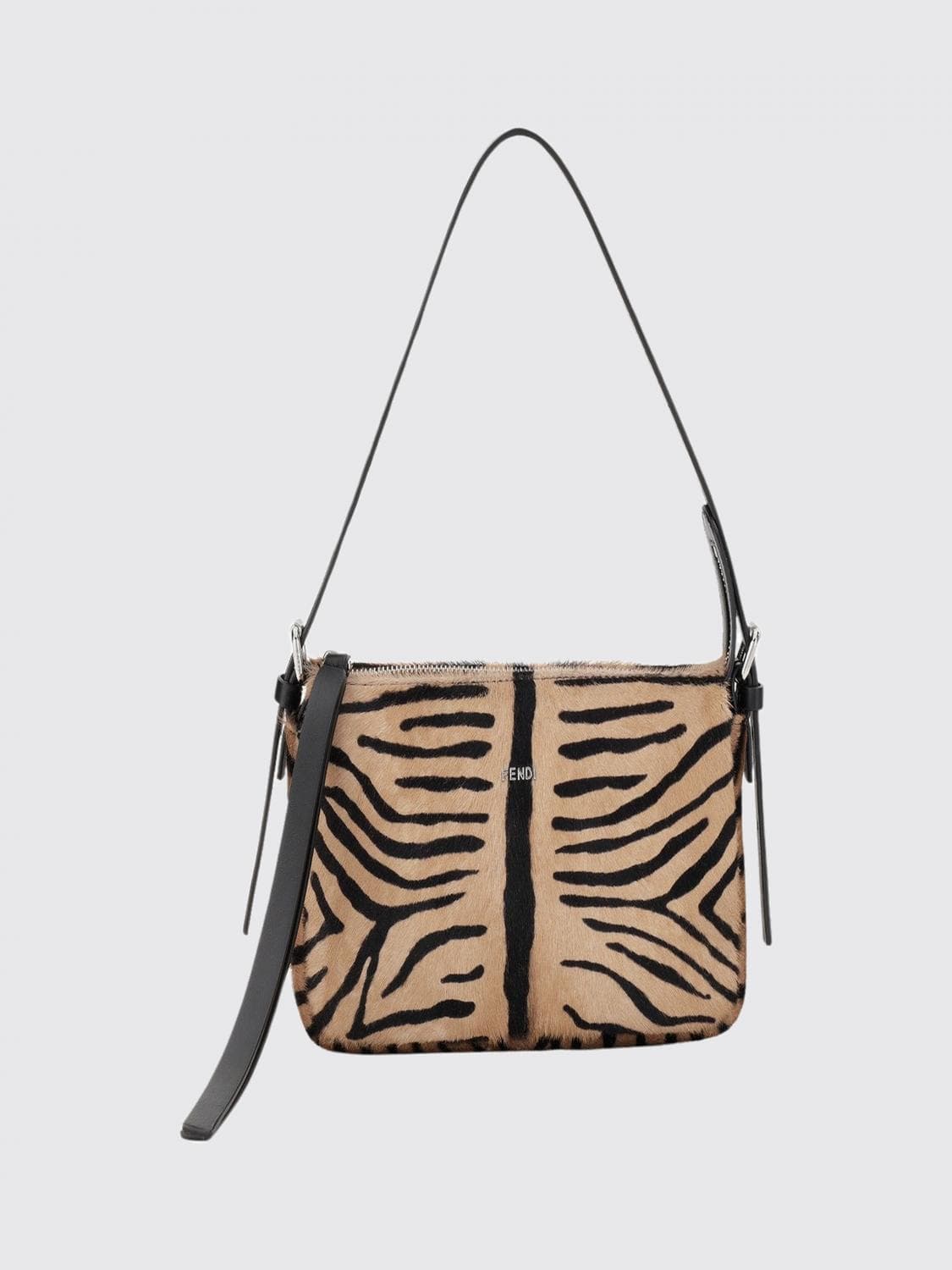 Fendi Mini Shoulder Bag in Animal-Print Calf Hair with Metal Logo