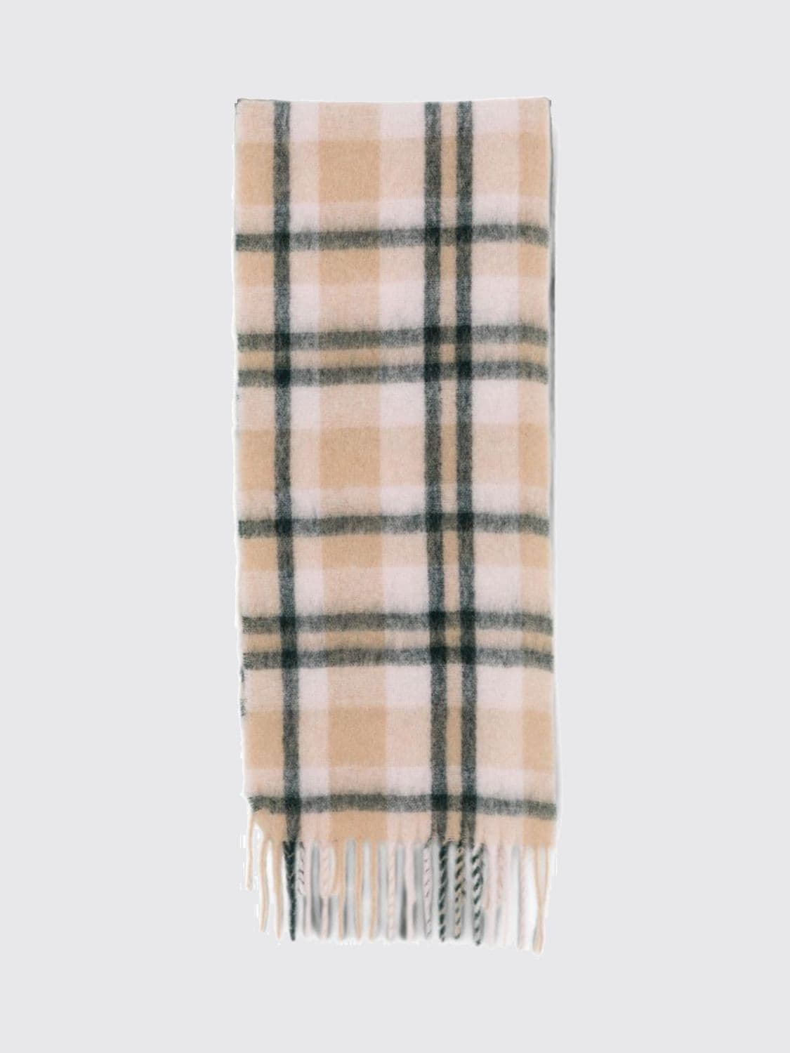 Closed Check Alpaca Wool-Blend Scarf with Fringed Hem