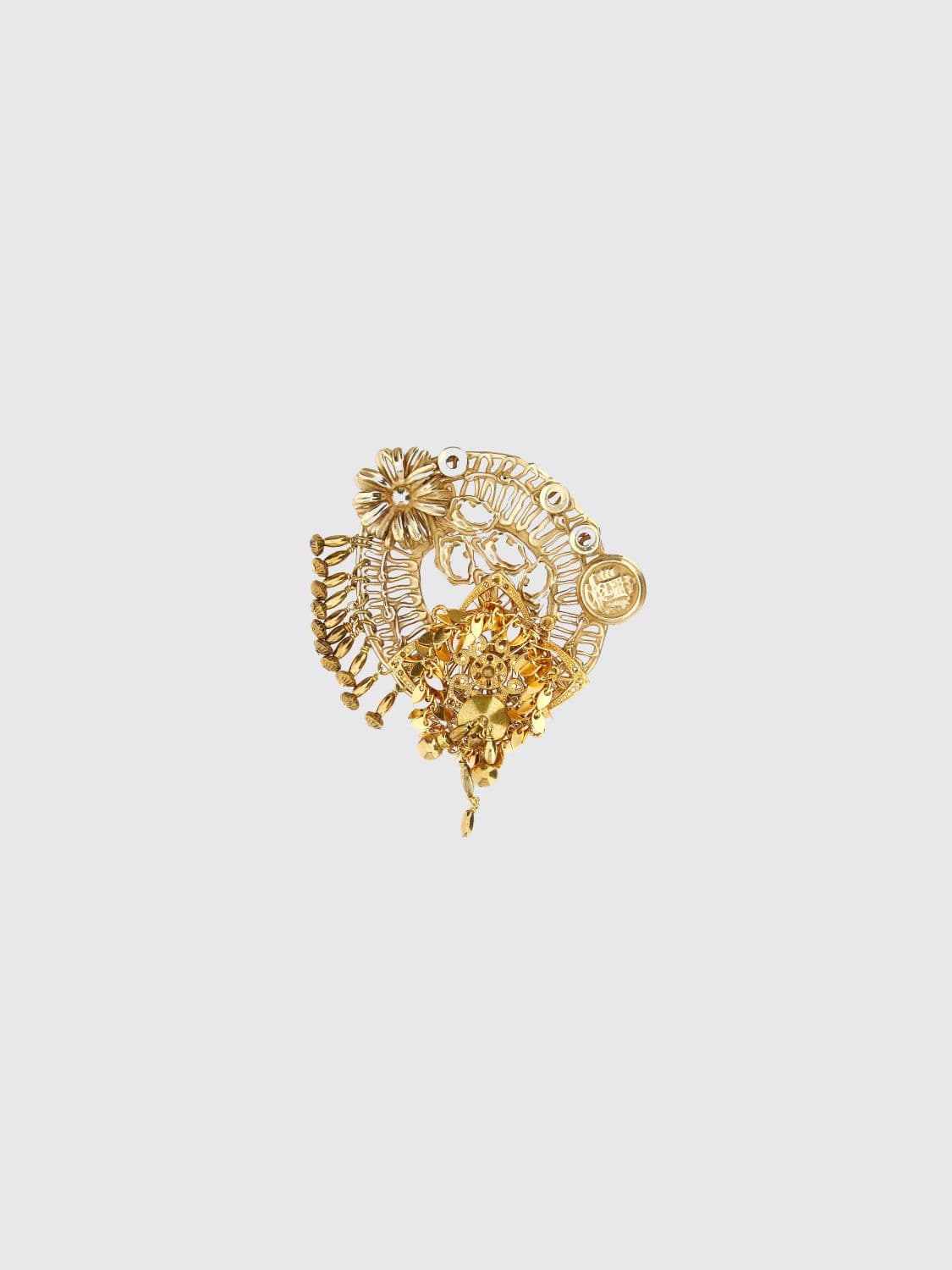 Dries Van Noten Floral Brooch in Chrome-Plated Brass with Engraved Logo