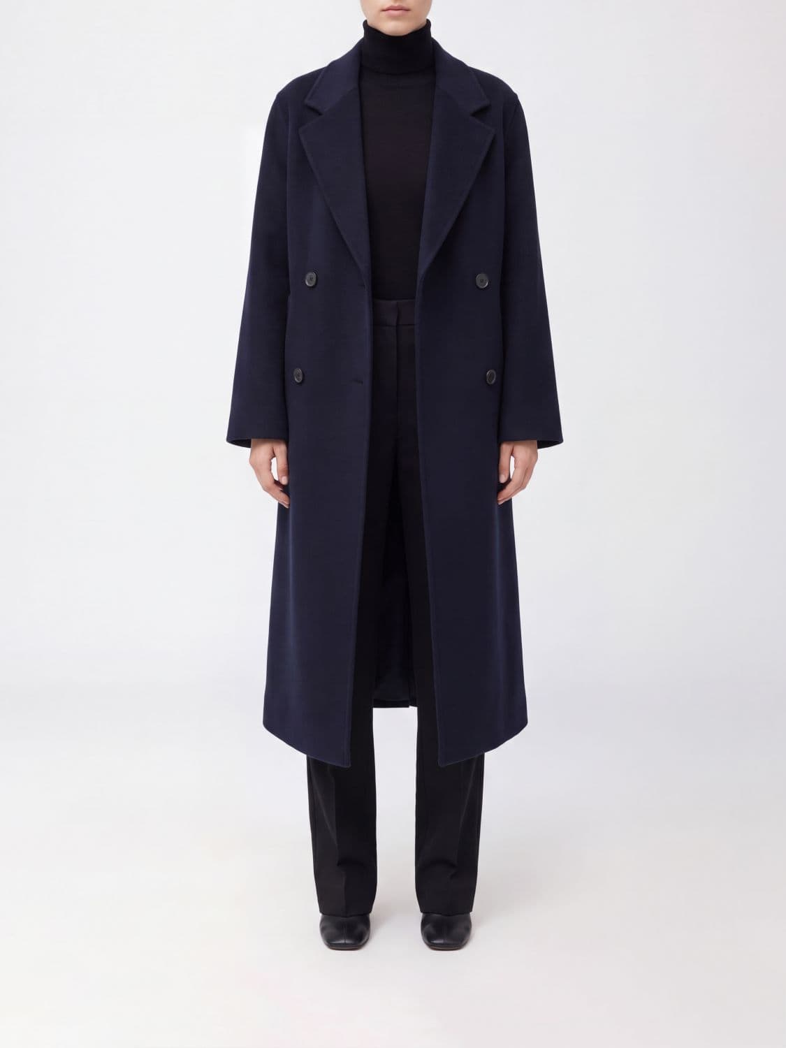 Ivy Oak Double-Breasted Long Coat in Pure Wool with Lapel Collar