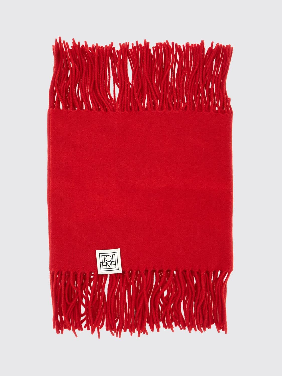 Toteme Wool and Cashmere Blend Scarf with Fringed Hem and Applied Logo