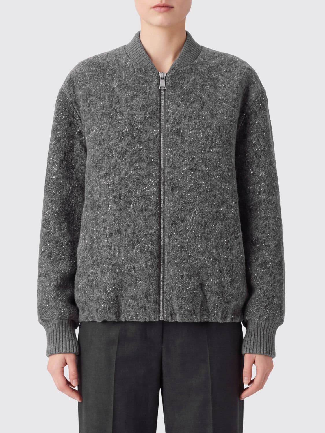 Tela Wool and Alpaca Blend Bomber Jacket with Dropped Shoulders and Zip
