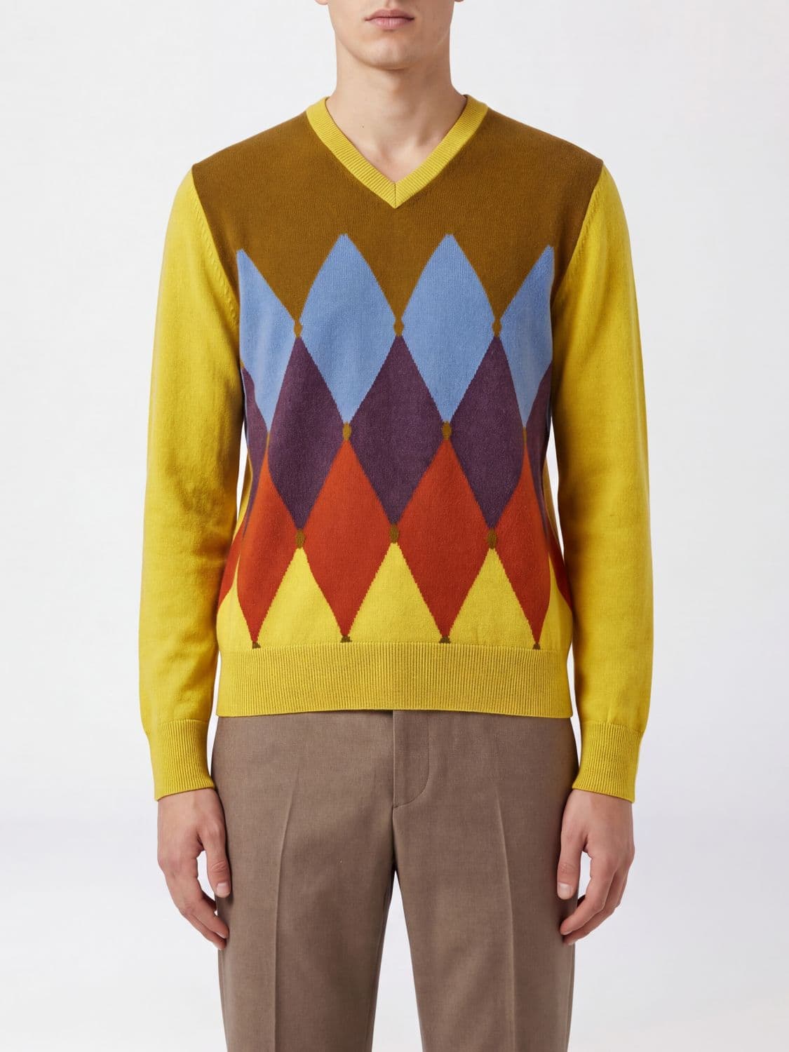 Ballantyne Argyle Pattern Pure Cashmere V-Neck Jumper