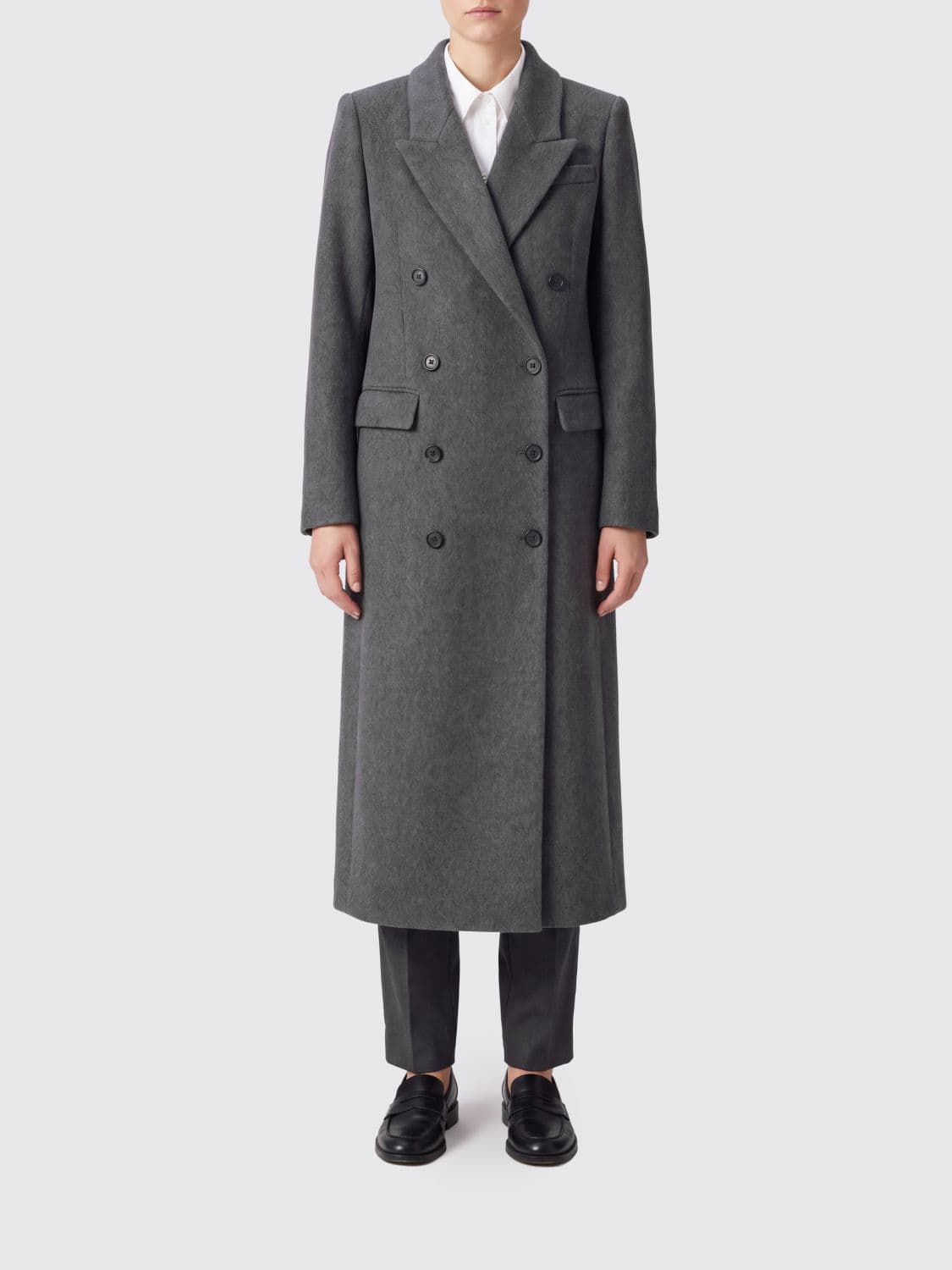 Ivy Oak Long Double-Breasted Wool-Blend Coat with Flap Pockets