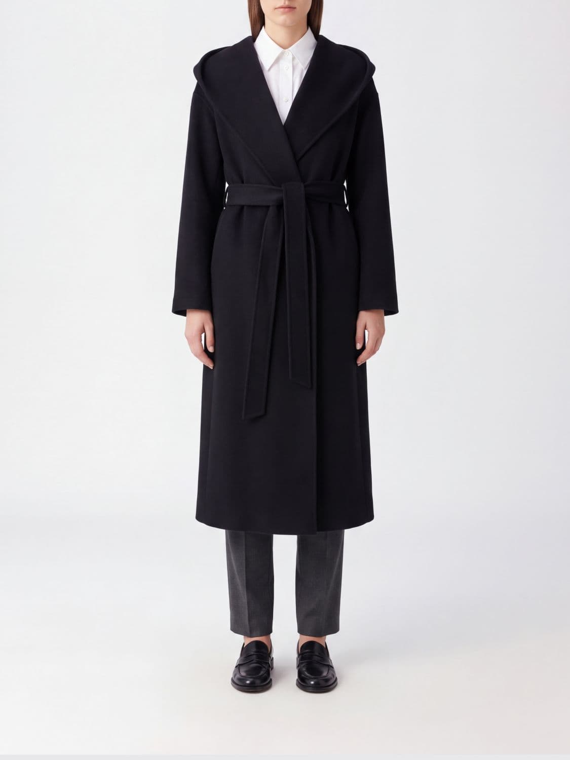 Ivy Oak Long Pure Wool Robe Coat with Belt