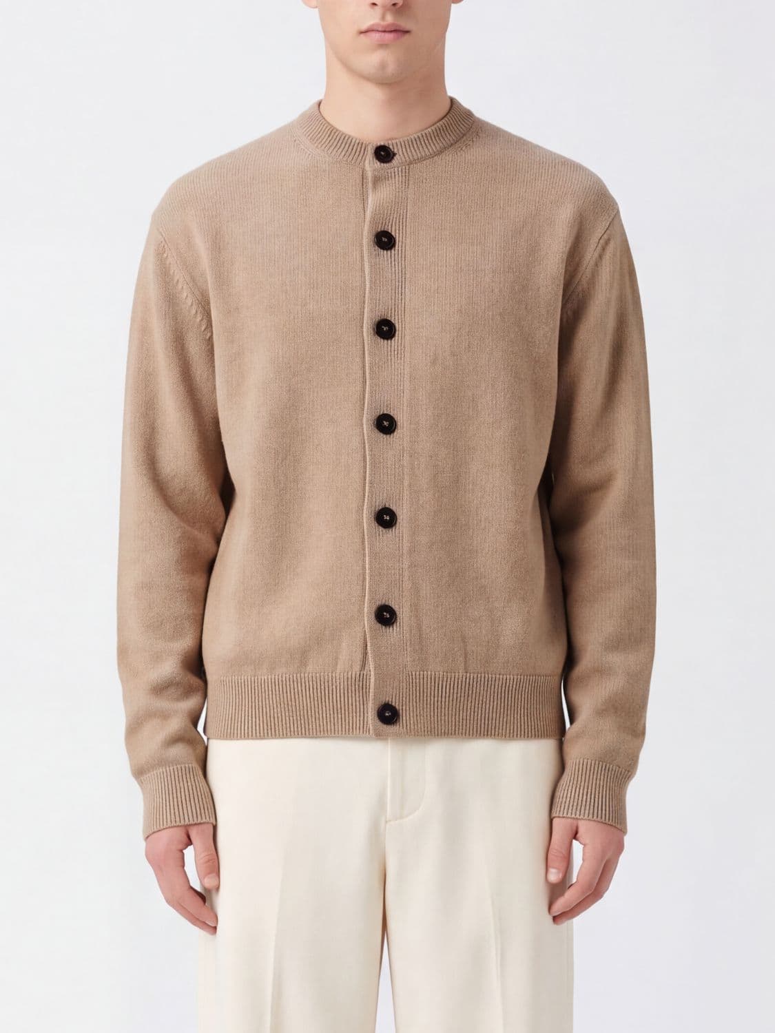 Jacquemus Crewneck Cardigan in Pure Merino Wool with Button Closure
