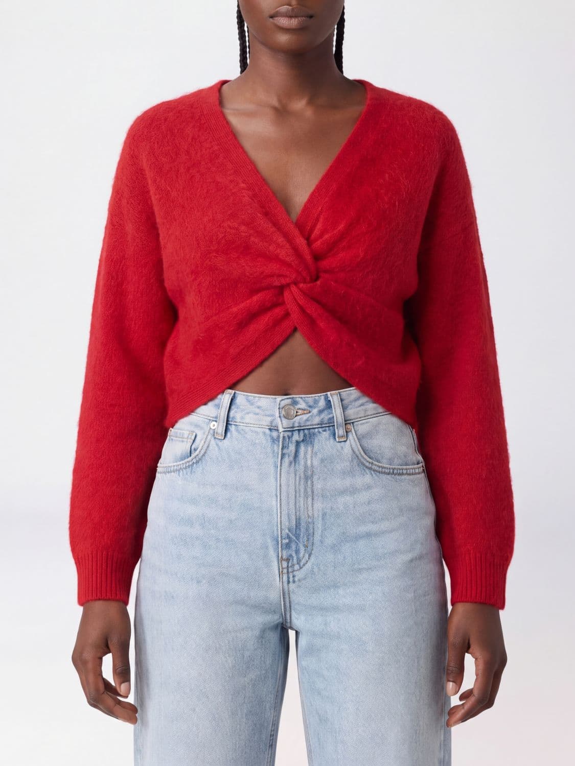 Twinset V-Neck Jumper in a wool and cashmere blend with an asymmetric hem