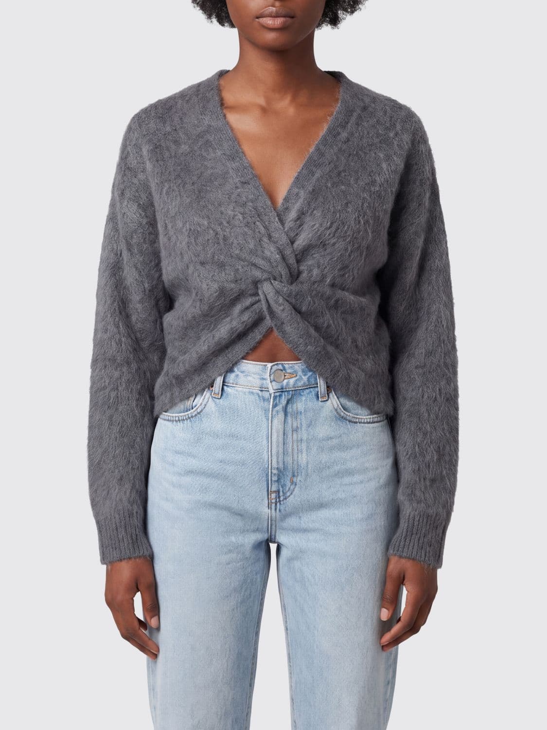 Twinset V-Neck Jumper in a wool and cashmere blend with an asymmetric hem
