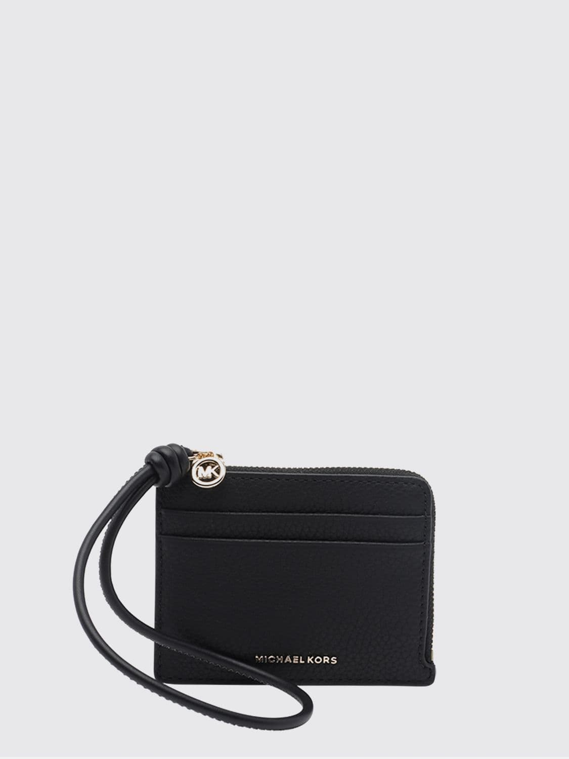 Michael Kors Jet Set Pebbled Leather Card Holder with Metal Logo and Zip Closure