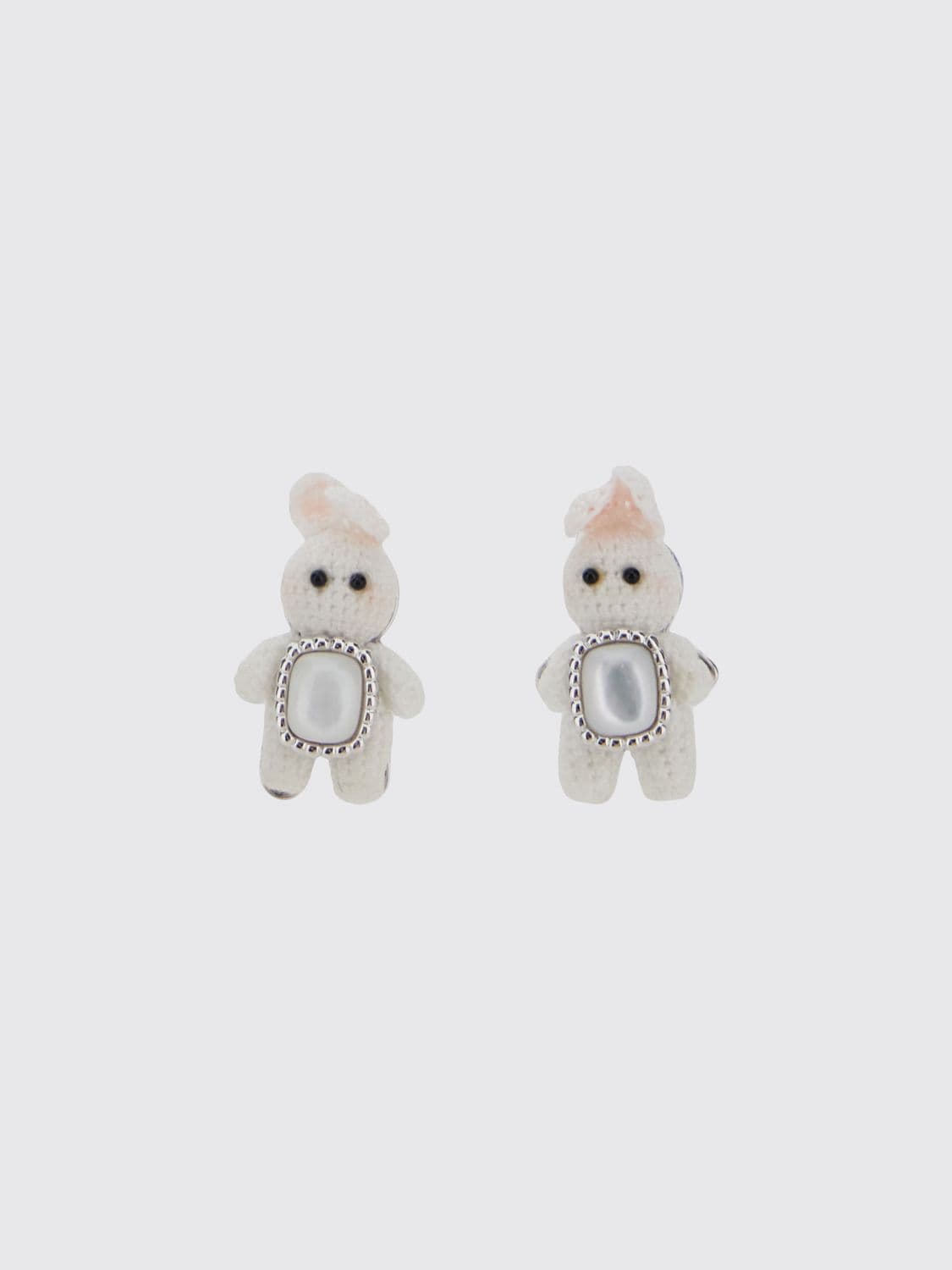 Yvmin Silver Dangle Earrings with Zircons and Embroidered Viscose Details