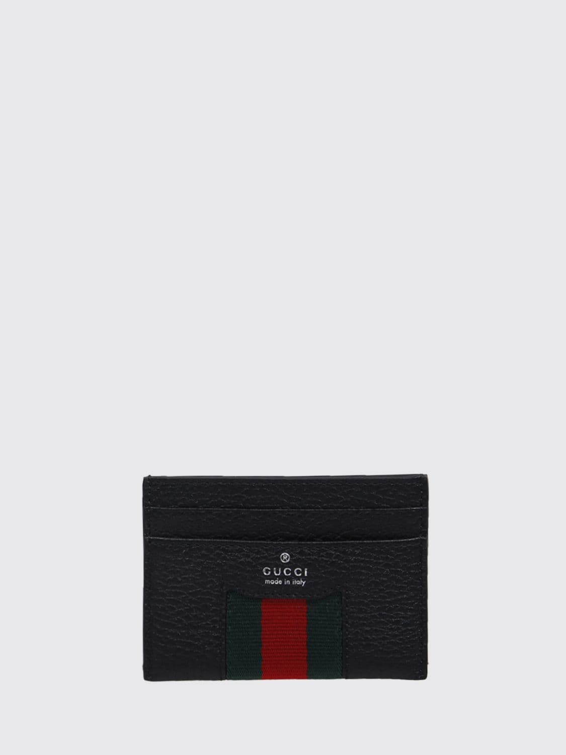 Gucci Flat Card Holder in Hammered Leather with Web Detail