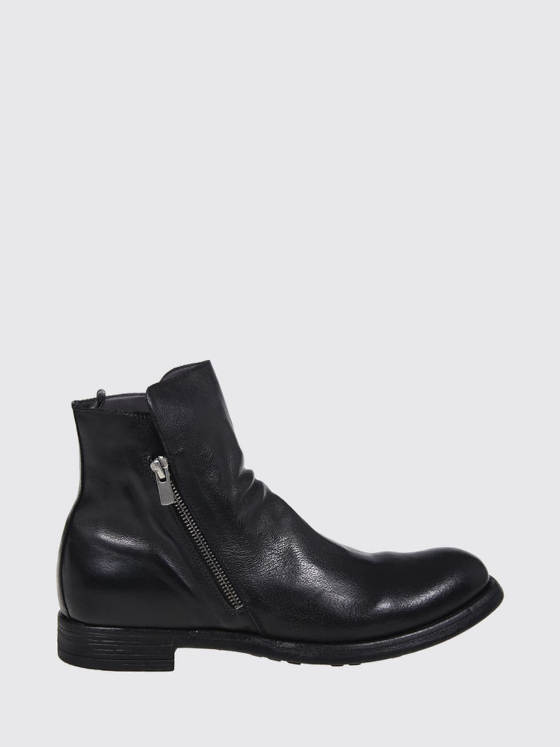 Officine Creative Washed Buffalo Leather Biker Ankle Boots with Ruched Effect