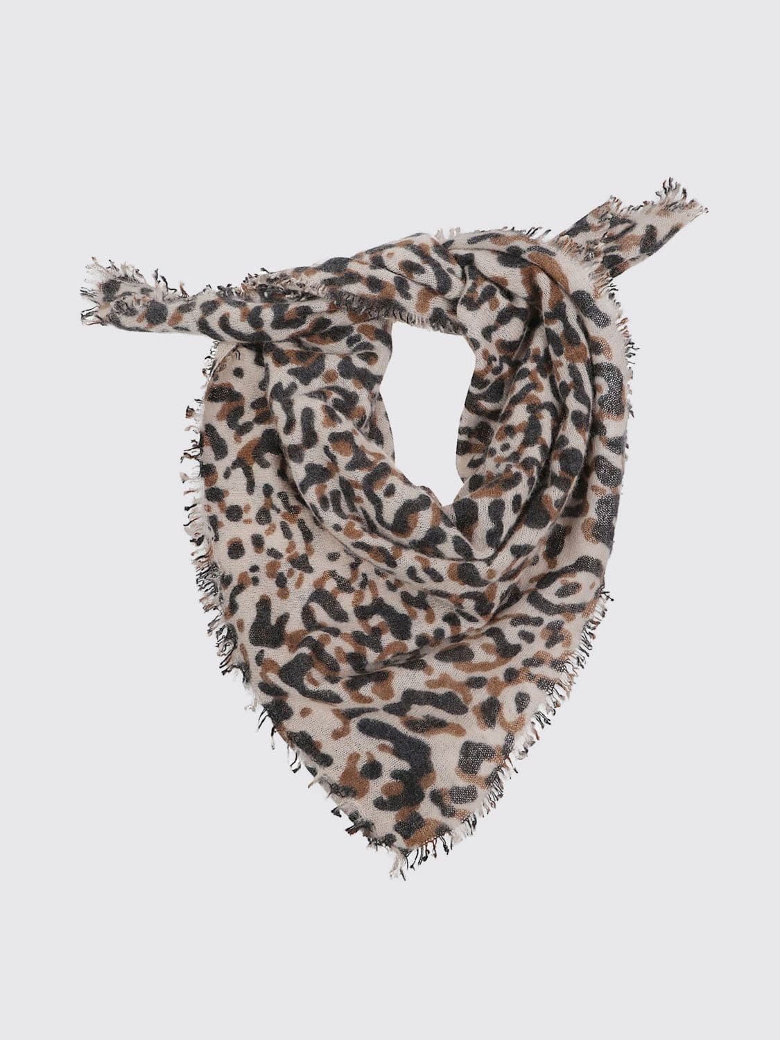 Faliero Sarti Cashmere Animal Print Scarf with Fringes