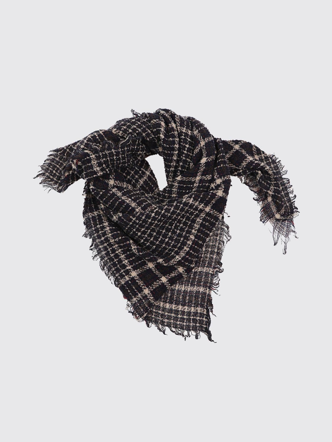 Faliero Sarti Wool Tartan Pattern Scarf with Fringed Edges