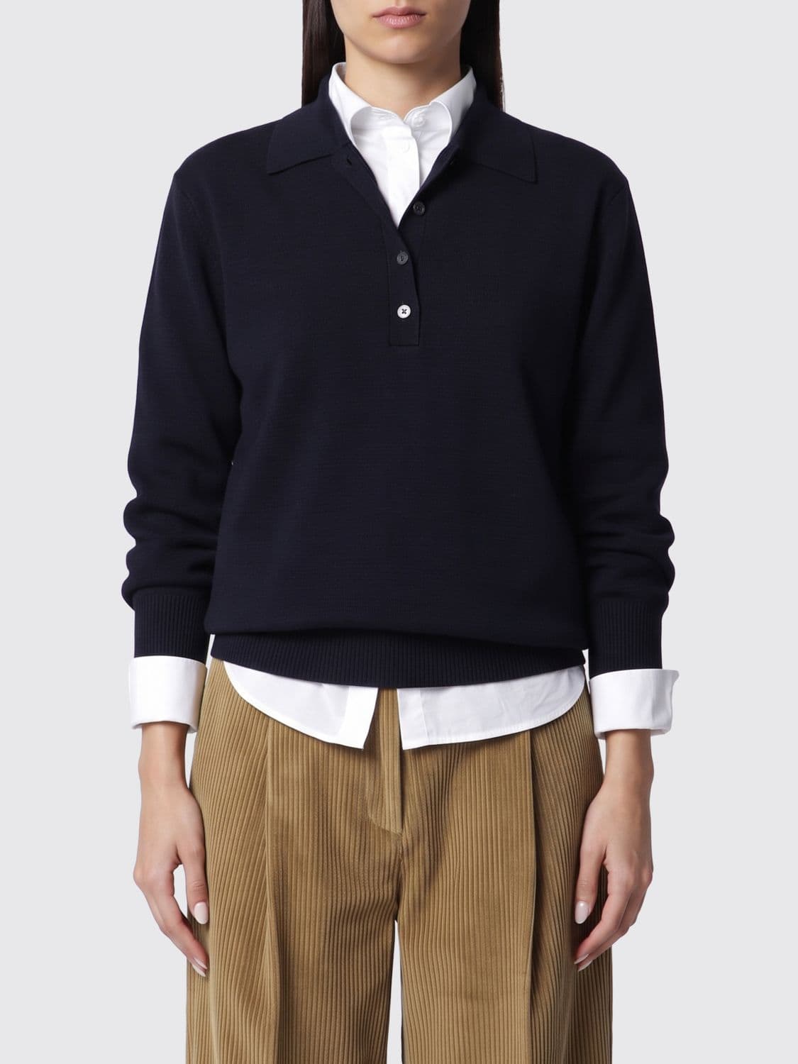 Rohe Long-Sleeved Knit Polo in Pure Merino Wool