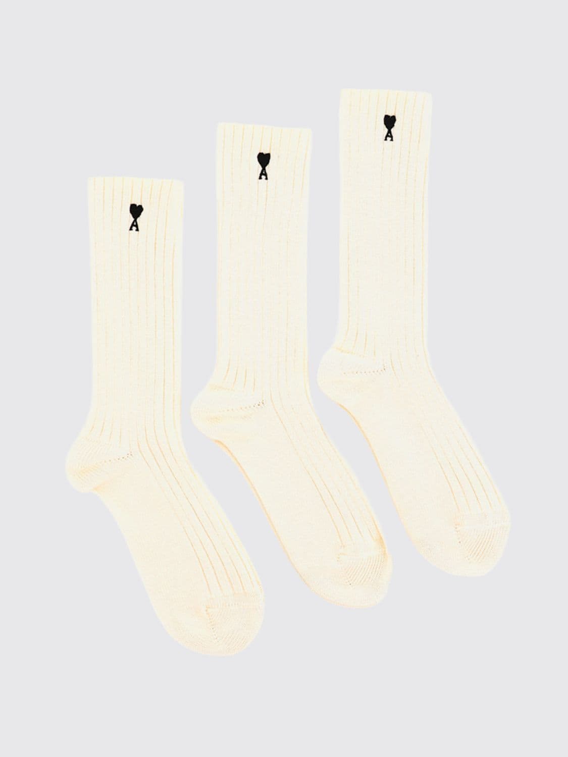 Ami Paris Set of Three Ribbed Cotton Socks with Embroidered Logo