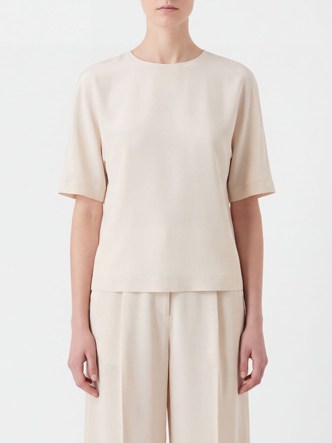 Giorgio Armani Short-Sleeved Pure Silk Top with Crew Neck