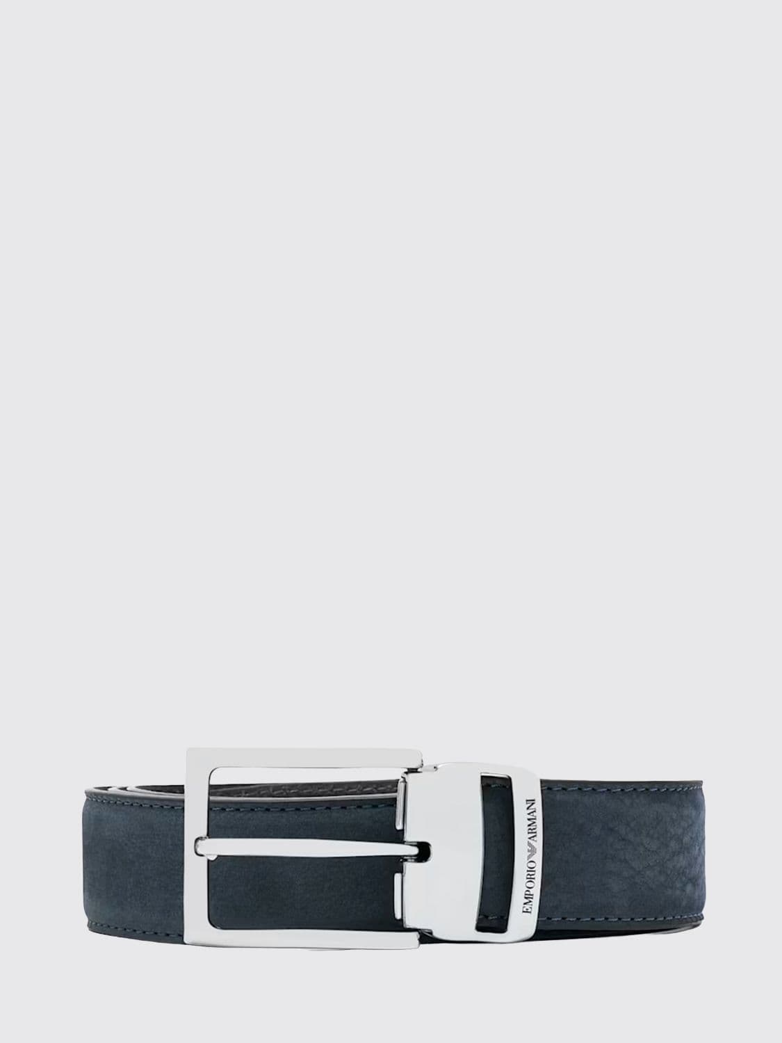 Emporio Armani Nubuck Leather Belt with Metal Buckle and Lettering Logo