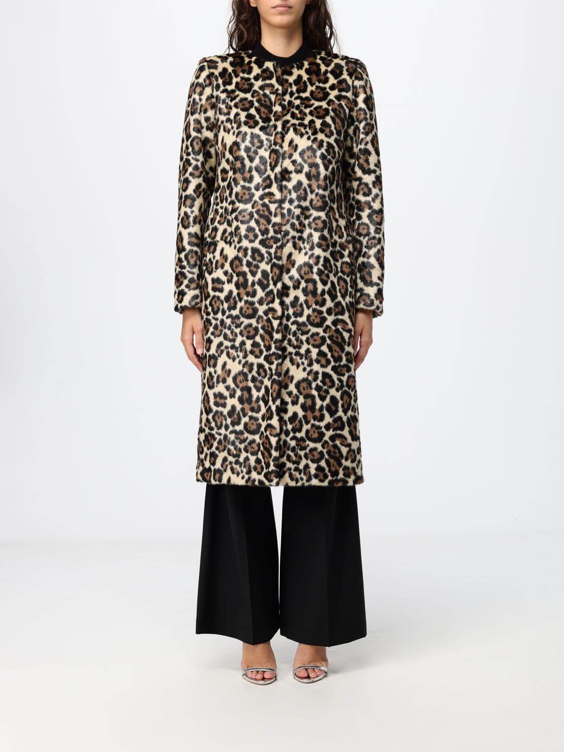 Collini Milano 1937 Long Single-Breasted Animalier Pony Hair-Effect Coat