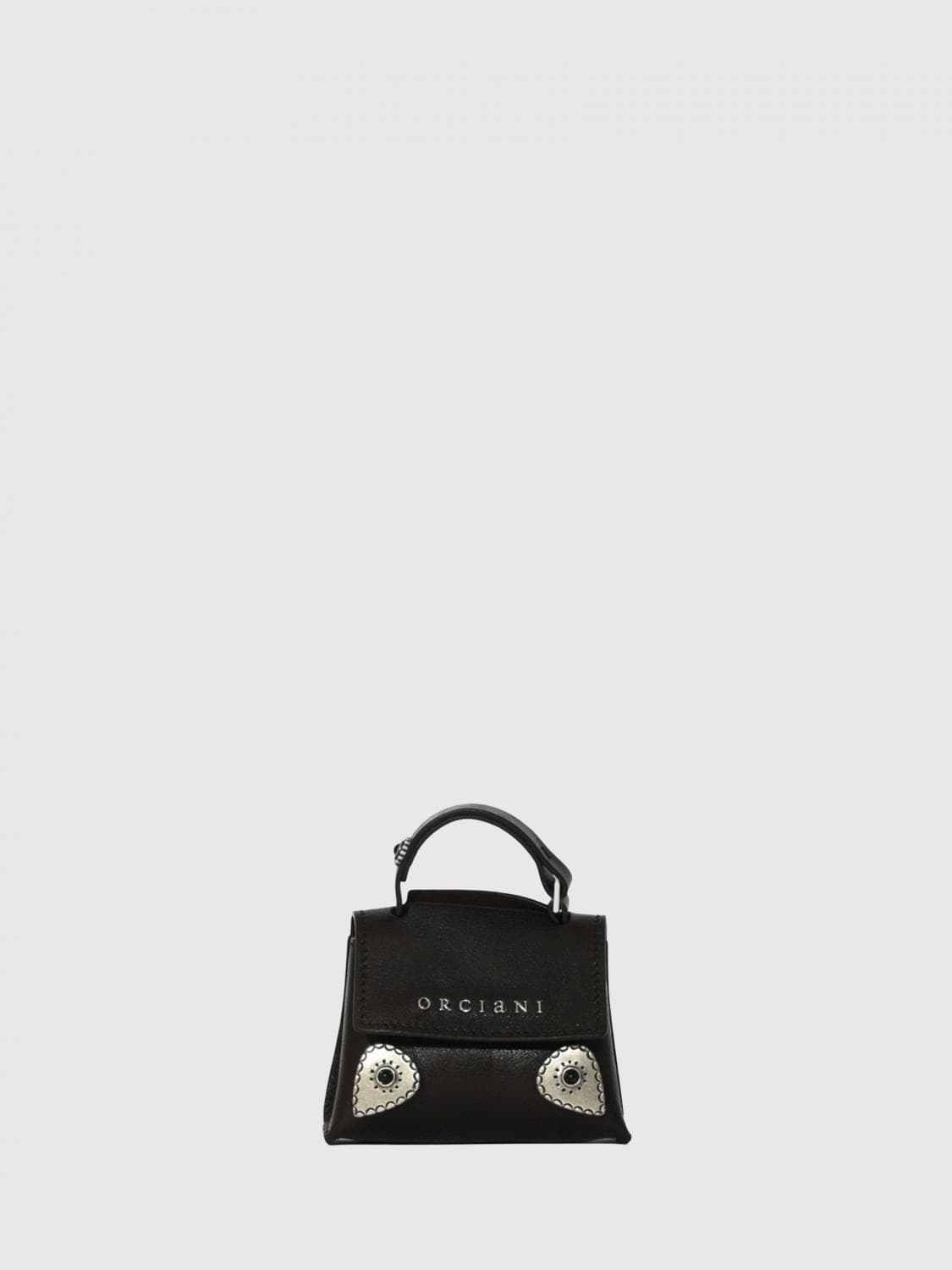 Orciani Flared Keyring in Calfskin with Logo and Metal Mesh