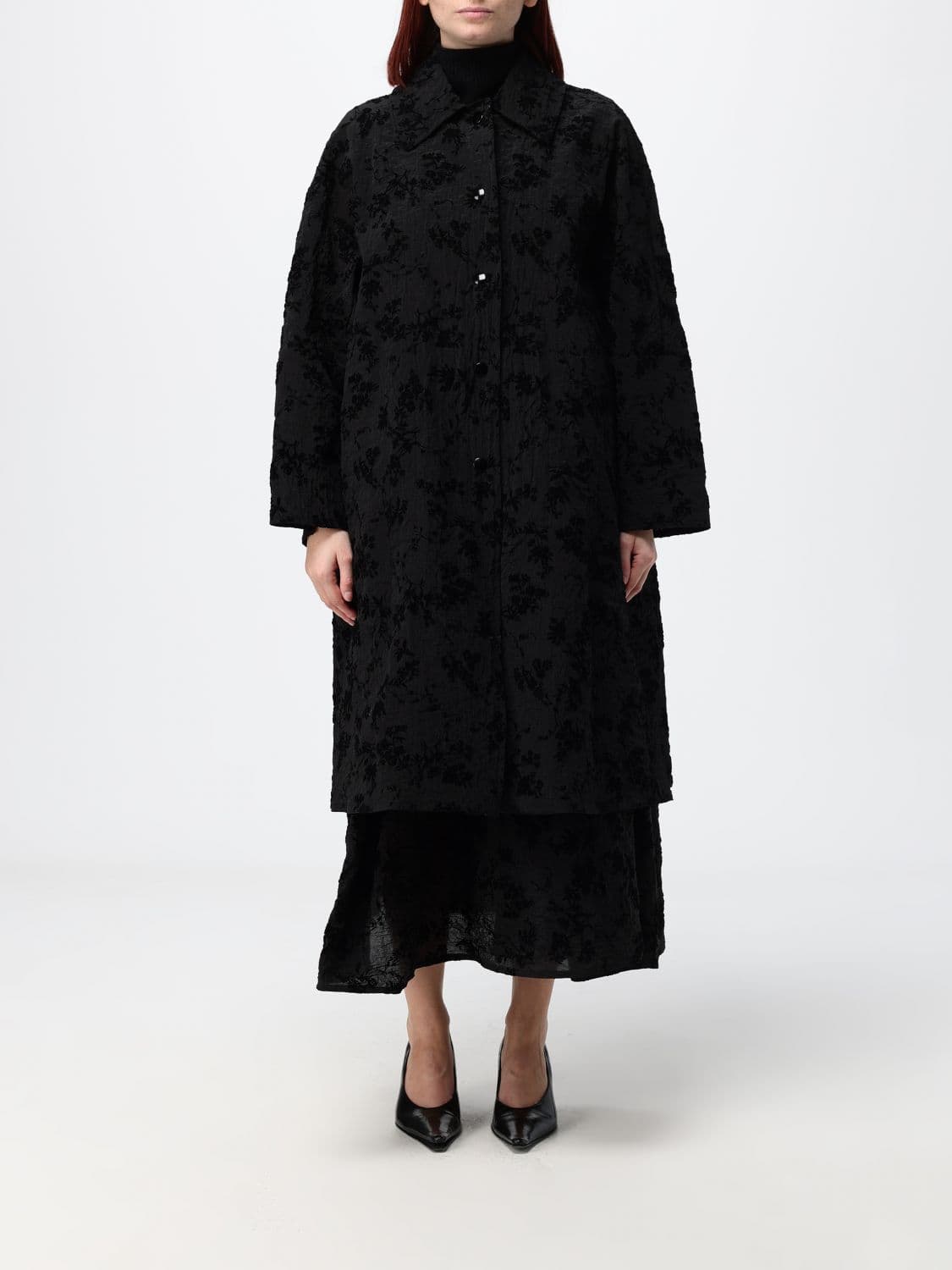 Ter Et Bantine Single-Breasted Long Coat with Floral Details