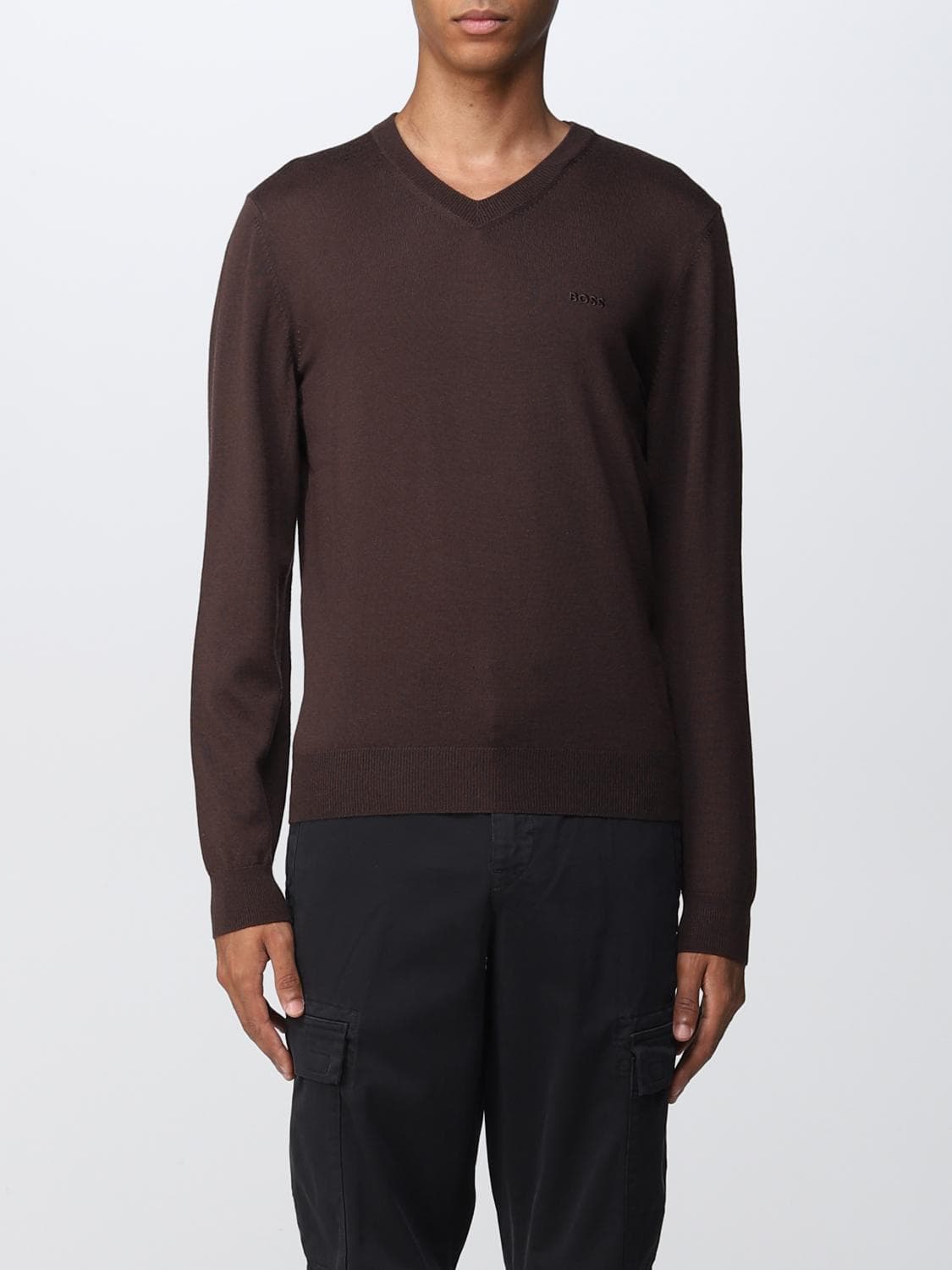 Boss Sweater Men color Brown