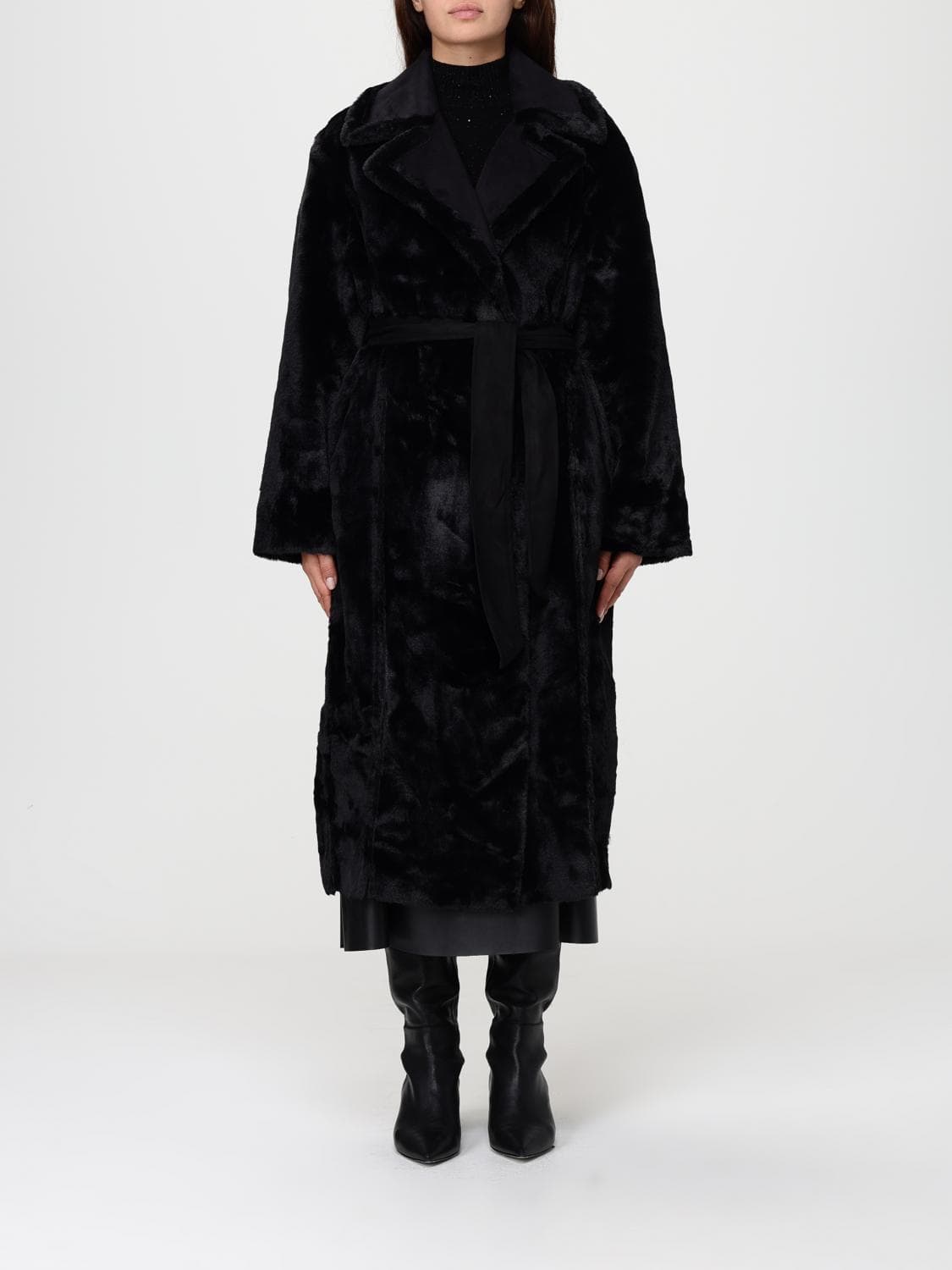Kaos Fur Coat Woman color Black · 42