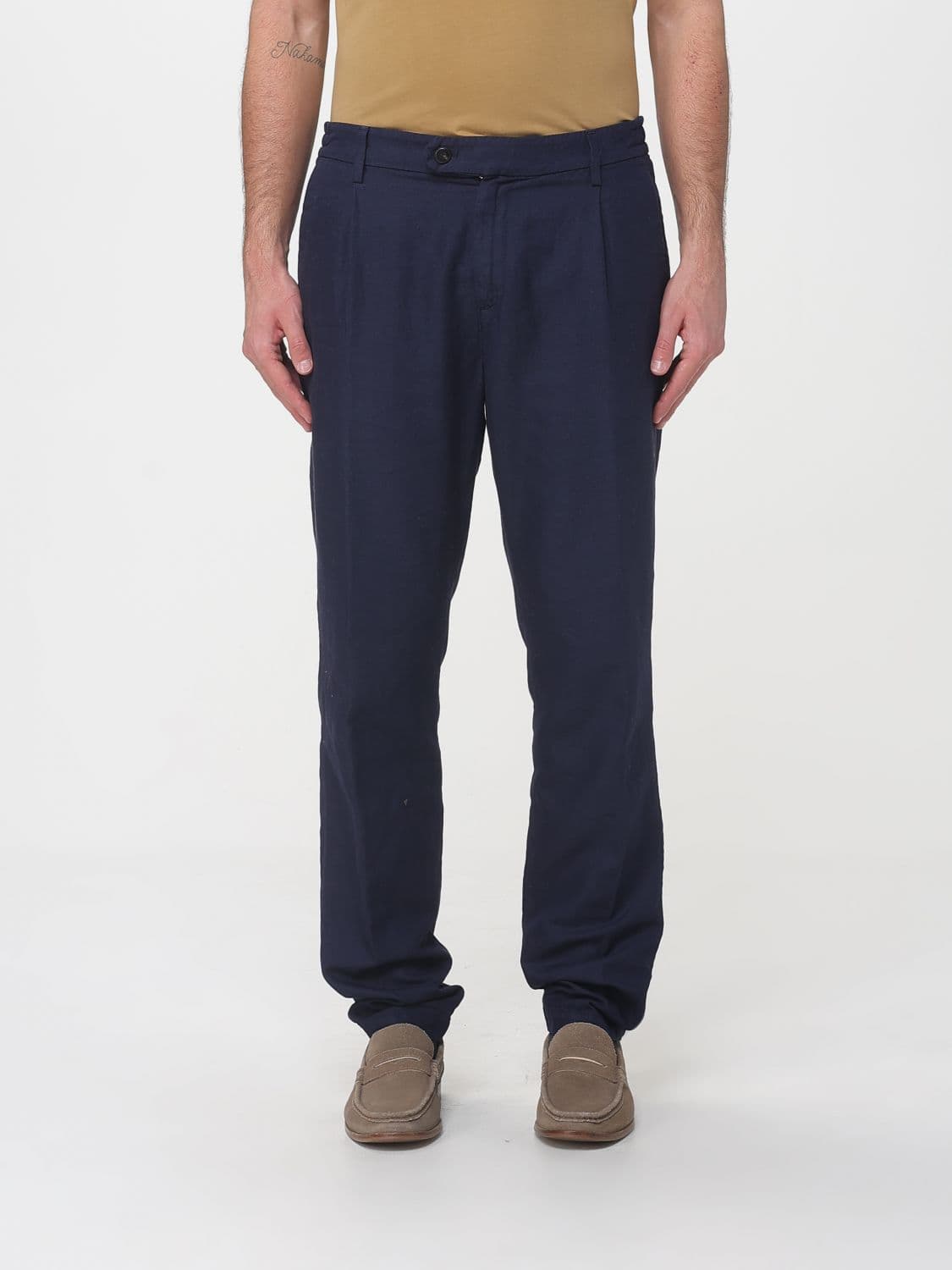 Eleventy Cotton and Linen Slim Fit Trousers
