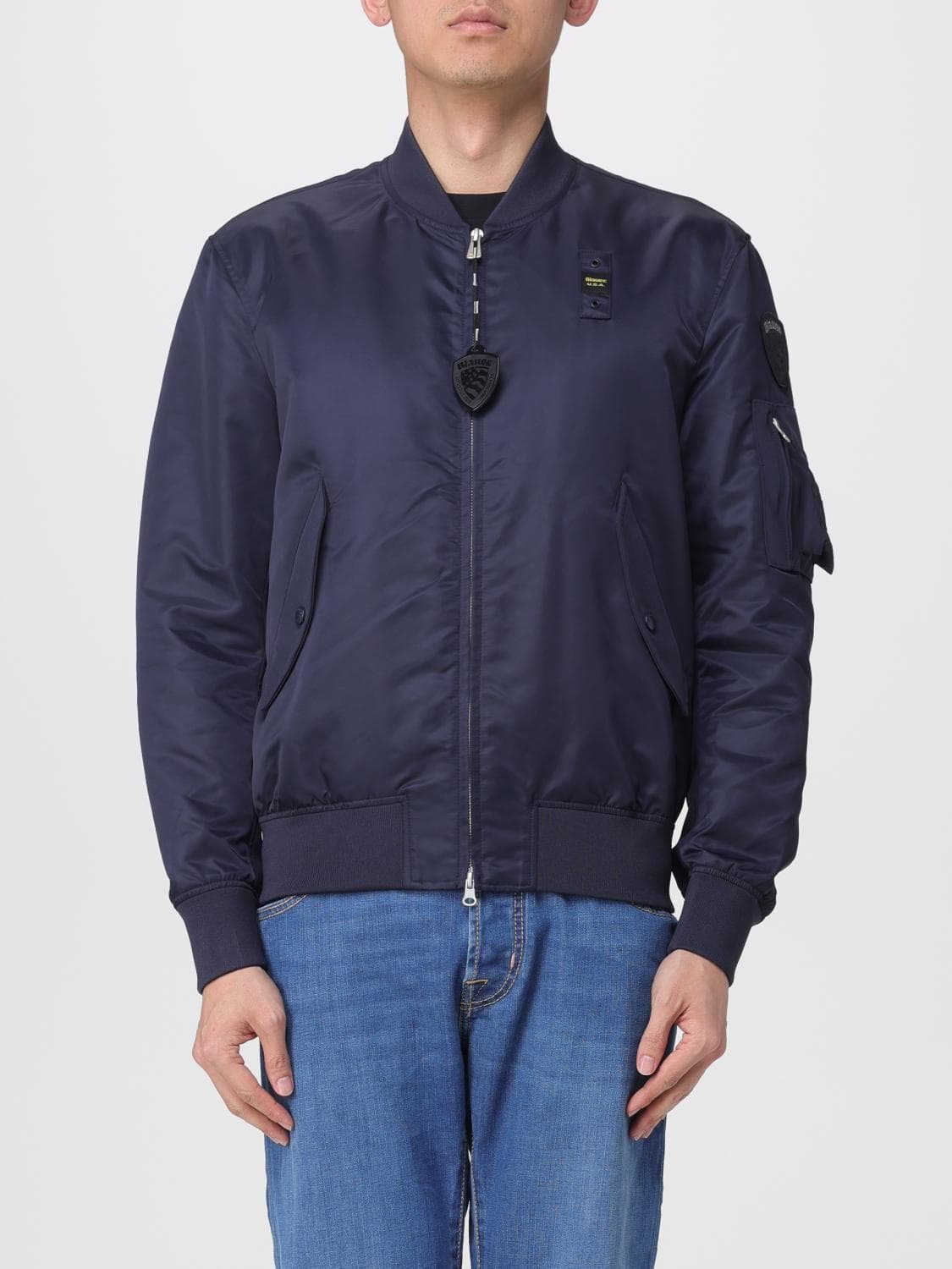 Blauer Nylon Bomber Jacket with Logo