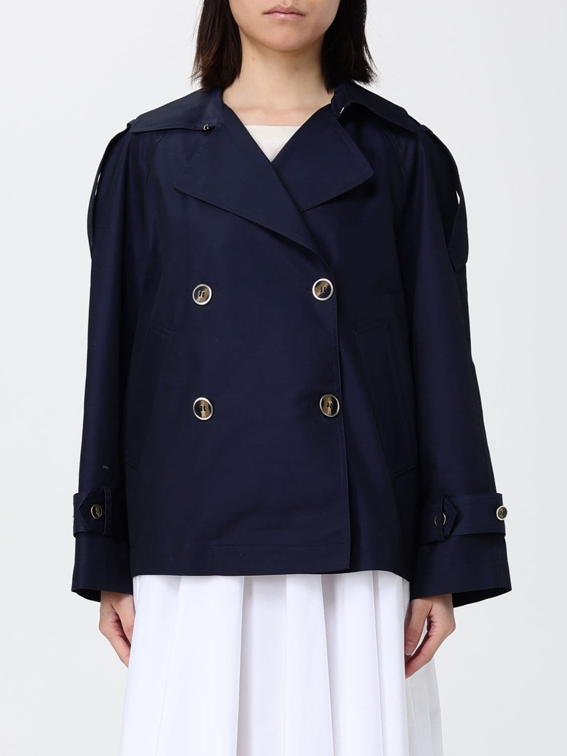 Twinset Double-Breasted Cotton Blend Trench Coat