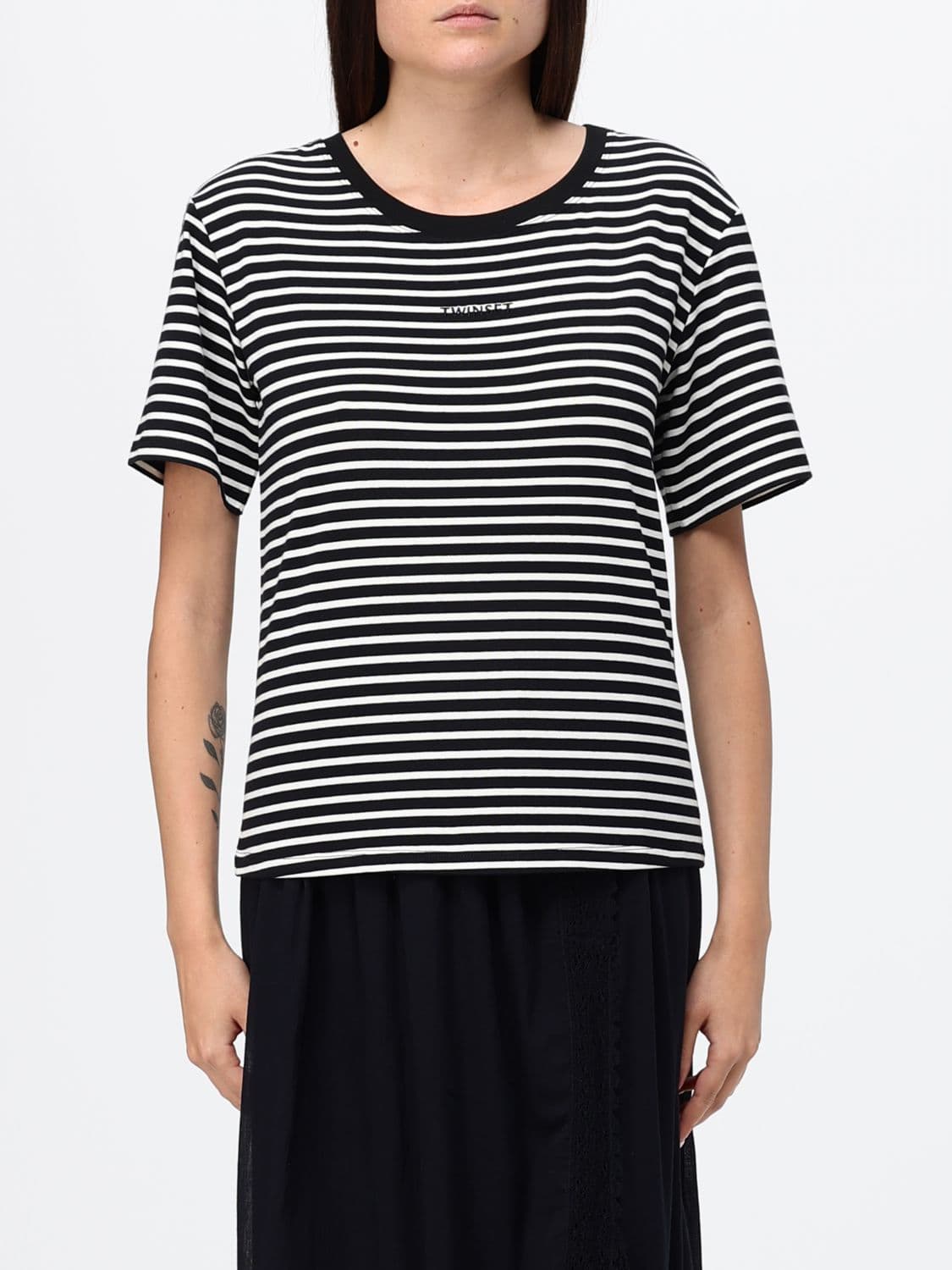 Twinset U & b Striped Cotton T-shirt with Logo