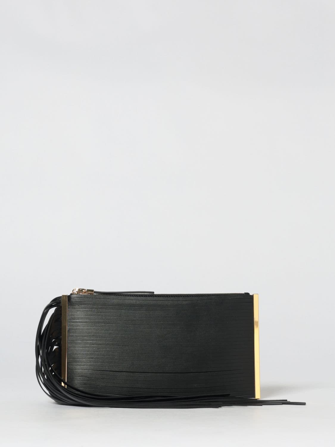 Elisabetta Franchi Nappa Leather Clutch with Fringes