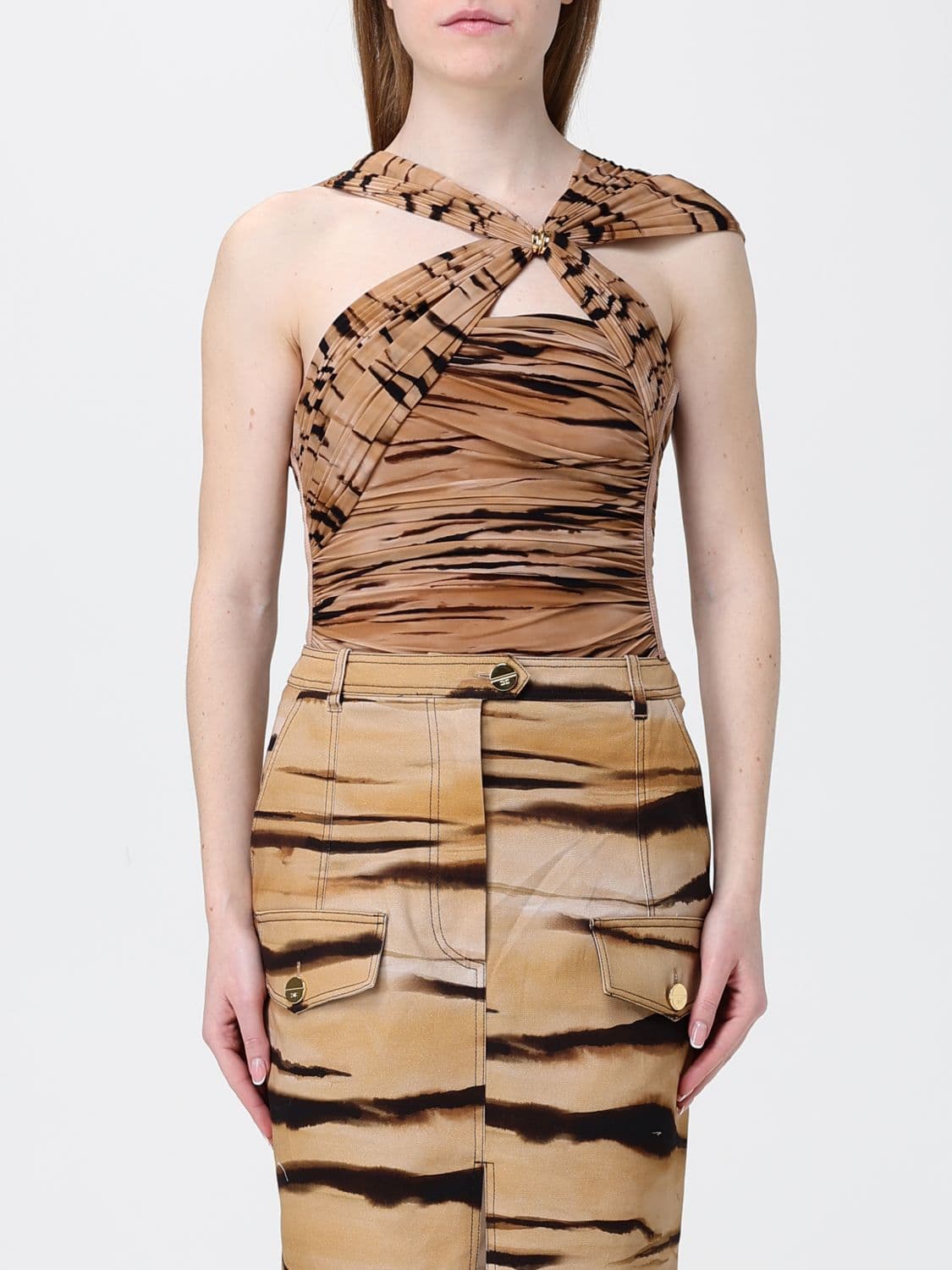 Elisabetta Franchi Animal Print Jersey Bodysuit Top
