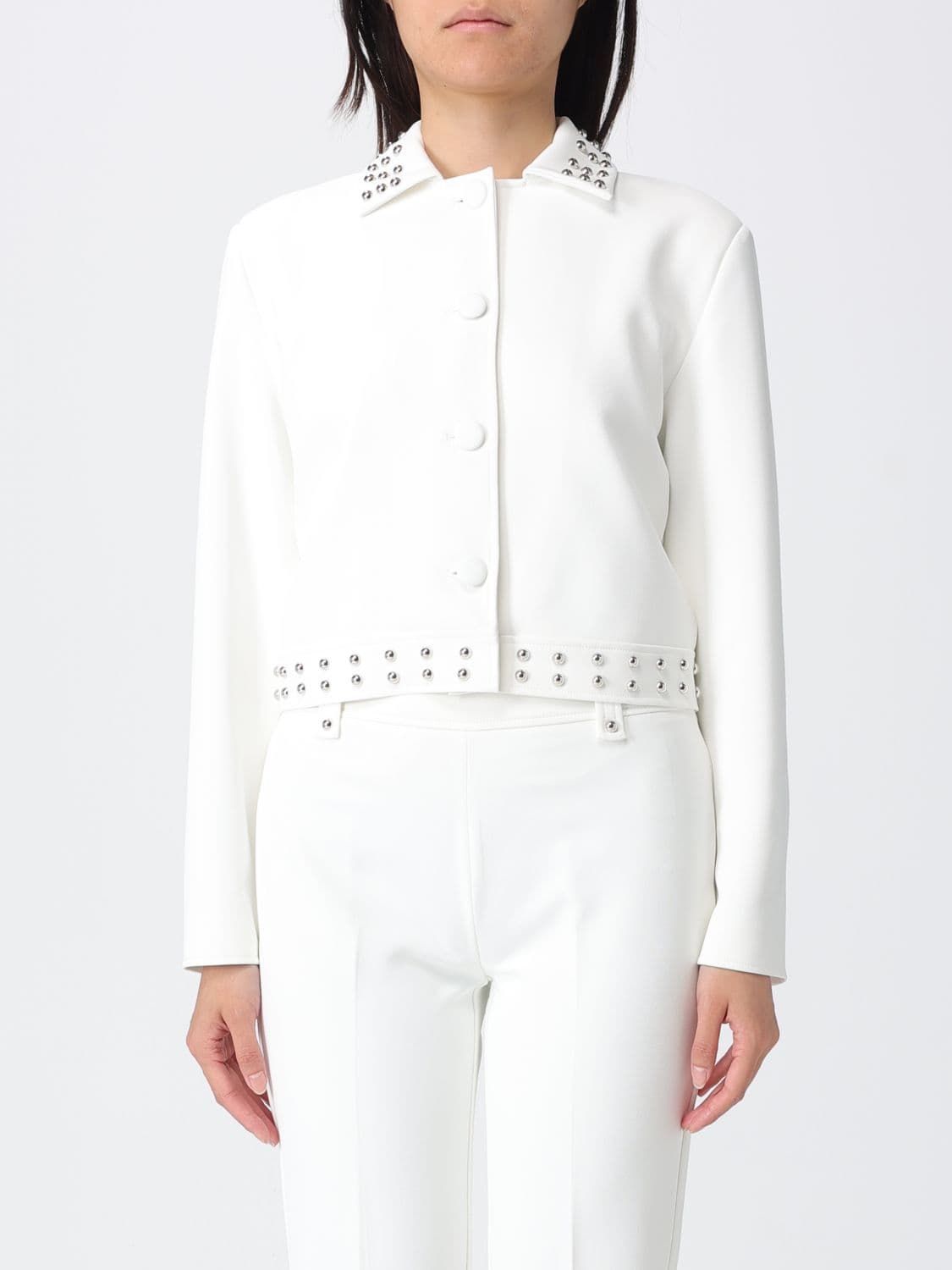 Liu Jo Single-Breasted Cropped Jacket with Studs and Cutaway Collar