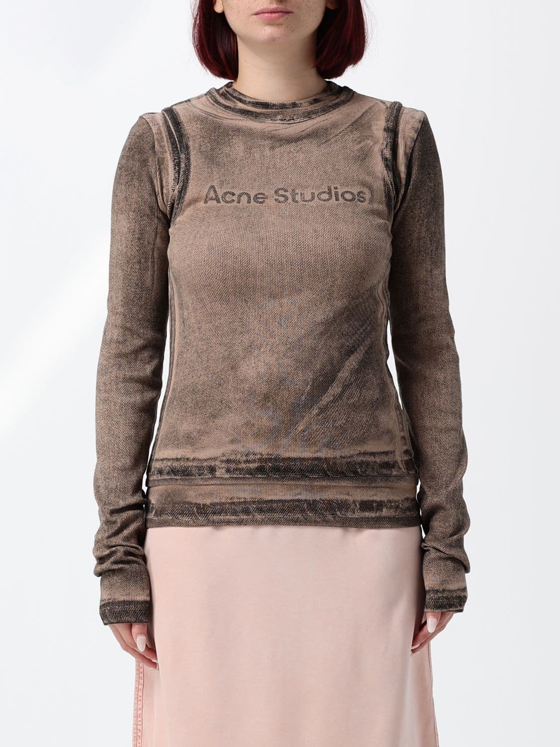 Acne Studios Long-Sleeved T-Shirt in Cotton with Slim Fit and Tonal Logo