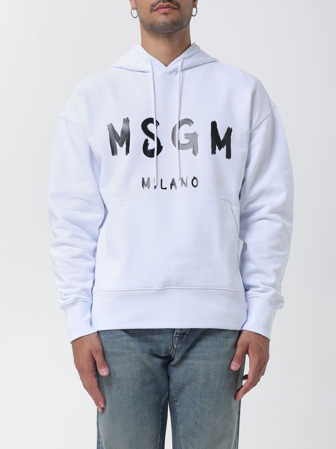 Msgm Relaxed Fit Cotton Hoodie with Pouch Pocket and Logo