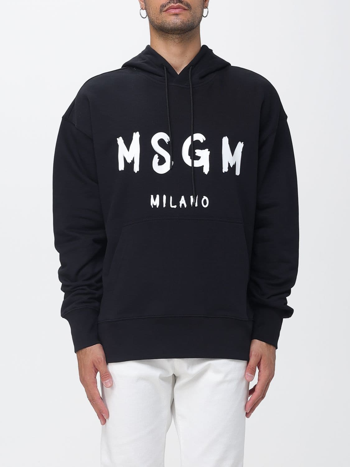 Msgm Relaxed Fit Cotton Hoodie with Pouch Pocket and Logo · L