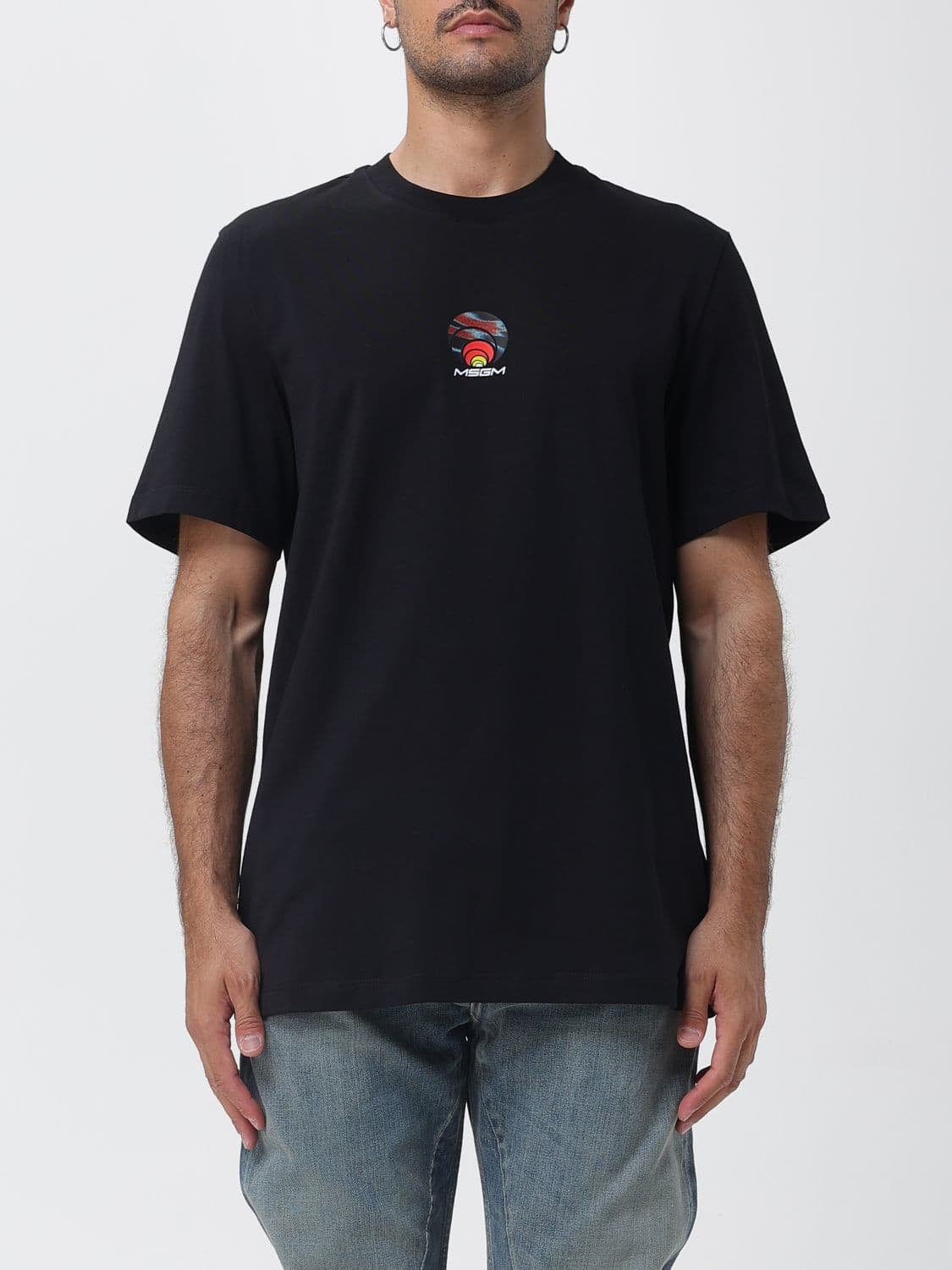 Msgm Cotton Crewneck T-Shirt with Contrast Logo Print on the Chest