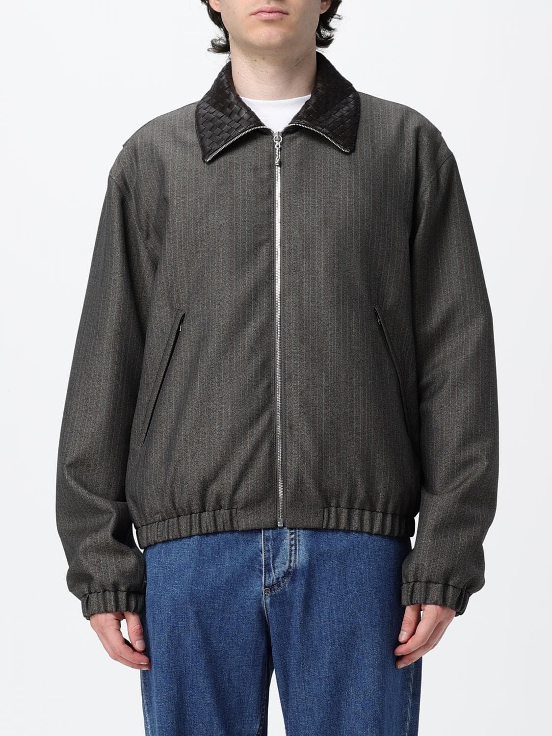 Bottega Veneta Wool and Mohair Blend Bomber Jacket with Leather Collar