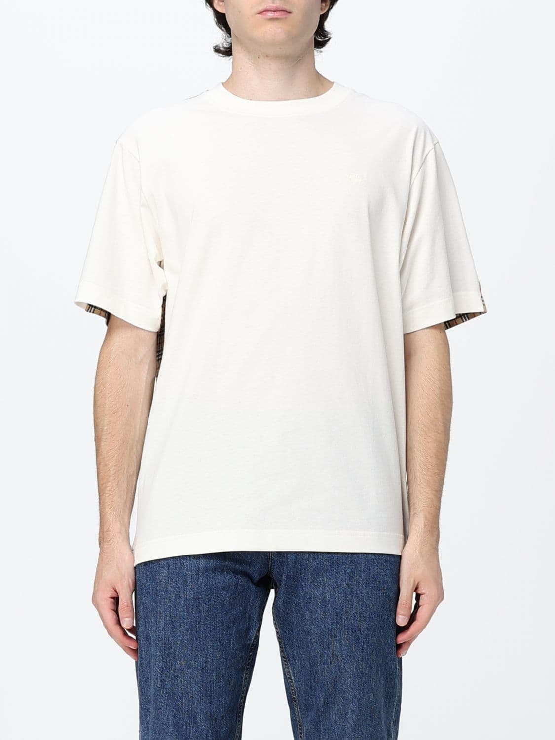 Burberry Cotton T-shirt with Vintage Check Inserts and EKD Logo